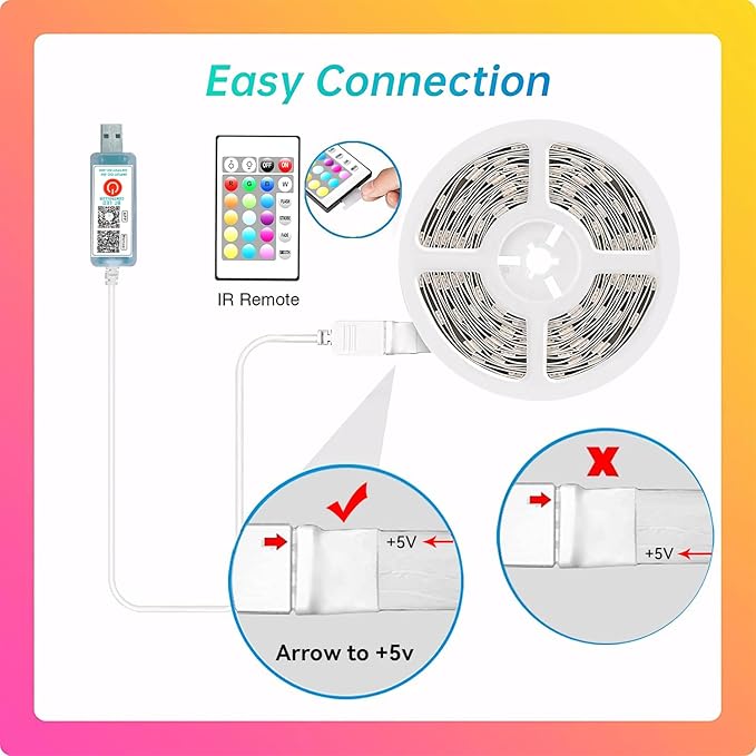 CHARKEE 50ft LED Lights USB-Powered, RGB Strip Lighting for Bedroom/TV Backlight/Gaming Lighting, Color Changing Bluetooth Led Lights with Smart App Control, Music Sync Sound Reaction
