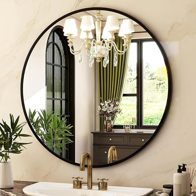 HARRITPURE Round Mirror 36 Black Wall Mounted Circle Mirrors Vanity Mirror with Brushed Aluminum Alloy Frame Modern Decoration for Bathroom, Living Room, Vanity, Bedroom, Entryway