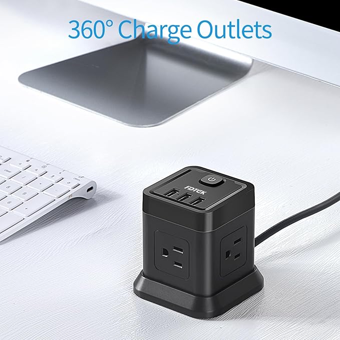 Extension Cord 15 ft, FDTEK Flat Plug Power Strip with 4 Widely Spaced Outlet with 3 USB, Extension Cord with Multiple Outlets for Indoor Home Office, Dorm Room Essentials