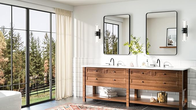 TETOTE Black Bathroom Mirror 22 x 30 Matte Black Metal Framed Vanity Mirror, Tempered Glass, Wall Mounted for Bathroom, Entryway, Bedroom, Living Room(Horizontal/Vertical)
