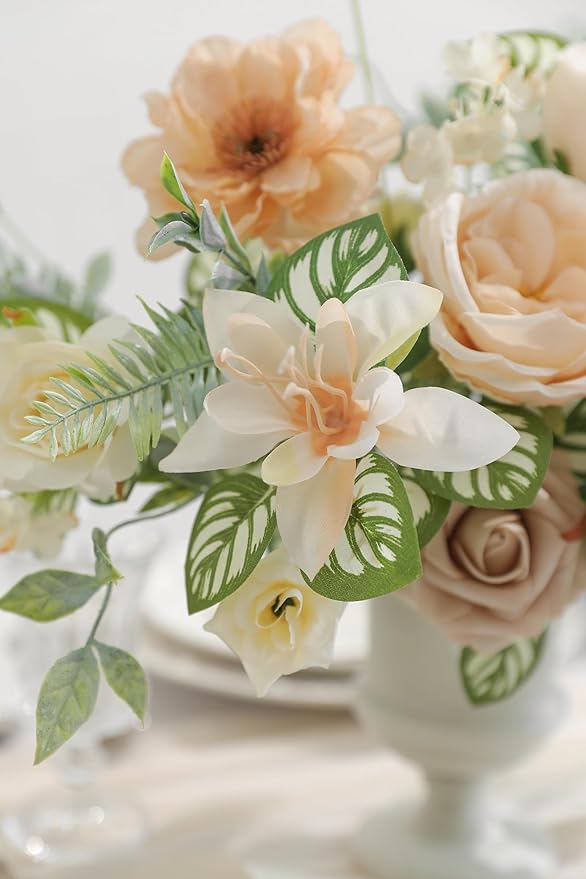 Flesh Color Artificial Flowers Silk Fake Roses Peonies Greenery Combo Box Set for DIY Wedding Bouquets Bridal Shower Centerpieces Floral Arrangements Party Tables Home Decoration