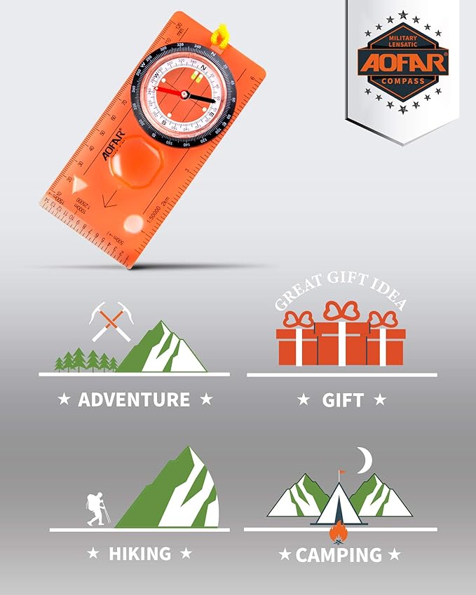 AOFAR Orienteering Compass for Kids, Lightweight and Portable, Survival Compass for Navigation, Backpacking, Camping, Hiking, and Hunting