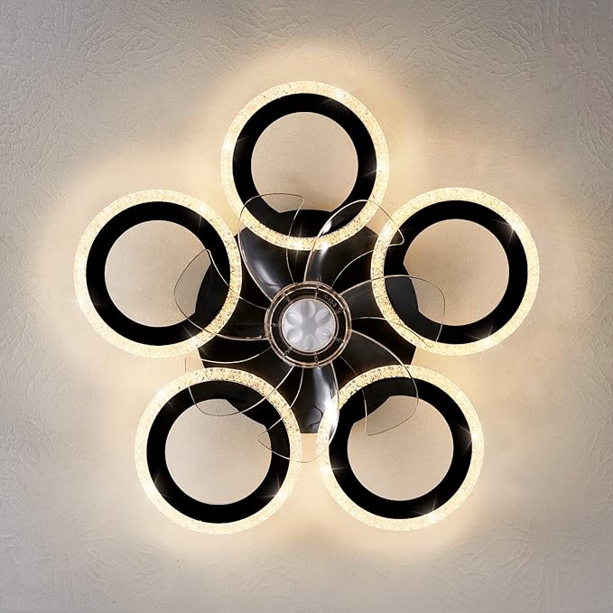 Ceiling Fan with Lights Remote Control, 20" Personality Geometric Ceiling Fan with Light, 6 Speeds 3 Light Color Low Profile Ceiling Fan for Kitchen Bedroom Living Room