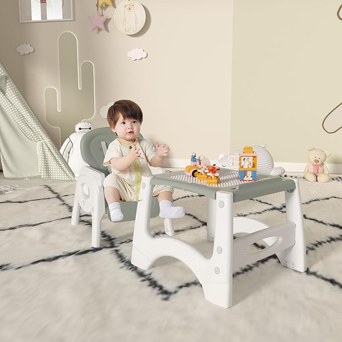 Xilingol 8 in 1 Convertible Baby High Chair W/Wheels, Baby Feeding Chair W/Adjustable Backrest & Removable Dual Tray, Building Block Table & Chair Set, HighChair for Babies & Toddlers (Green)