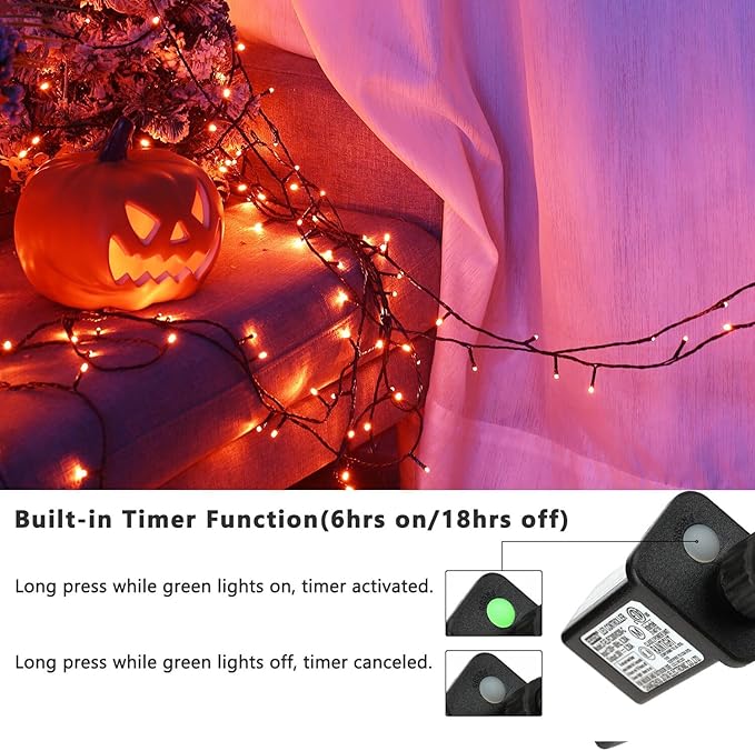 ODEETRONIC Orange Halloween Lights, 98.42ft 300 LED Orange Lights, 8 Mode Halloween Light String Connectable, Plug in Twinkle Fairy Light Waterproof for Indoor Outdoor Holiday Party Home Tree Decor