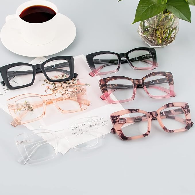 REAVEE Oversized Square Reading Glasses Oprah Style for Women, Blue Light Blocking Large Frame Computer Readers Spring Hinge
