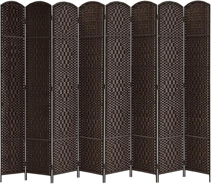 Rose Home Fashion Room Divider, 6 ft Tall Room Dividers and Folding Privacy Screens, 16in Privacy Screen 8 Panel Dark Coffee Space Temporary Wall Foldable Partition Separation
