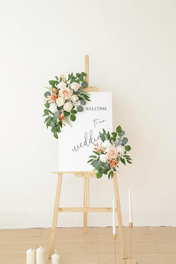 Artificial Flowers Decorations Pack of 2,Centerpieces for Wedding Reception Backdrop Decoration, Floral Decor Wall Home Entryway OutdoorDecorations (Champagne)