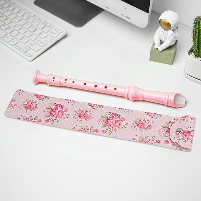 Recorder Instrument for Beginner Kids Adults,8-Hole Soprano Descant Recorder Music Flute with with Cleaning Rod & Leather Case For School Student Home Entertainment(2-Pink Rose)