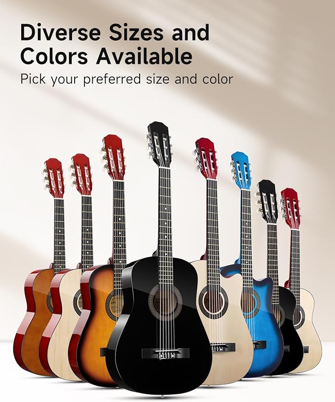 Moukey 38" Acoustic Guitar for Beginners Kids Youth Adult Dreadnought Guitarra Acustica Kit with Chord Poster, Gig Bag, Tuner, Picks, Nylon Strings, Capo, Strap - Black