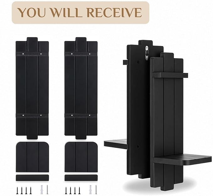 Candle Sconces Black Wall Decor Set of 2 - Wood Wall Candle Holders Set of Two for Small Vase Pillar Candles Tealight - Gothic Distressed Decor for Halloween