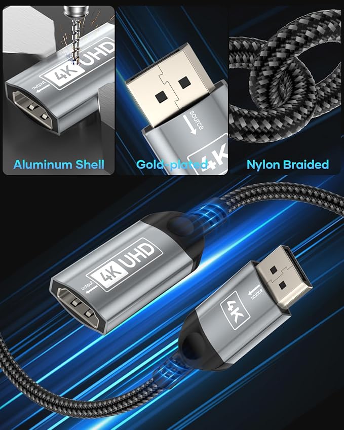 4K DisplayPort to HDMI Adapter, Unidirectional DP (Display Port) Male to HDMI Female Converter Compatible with Lenovo, HP, Dell, AMD, NVIDIA, More Passive
