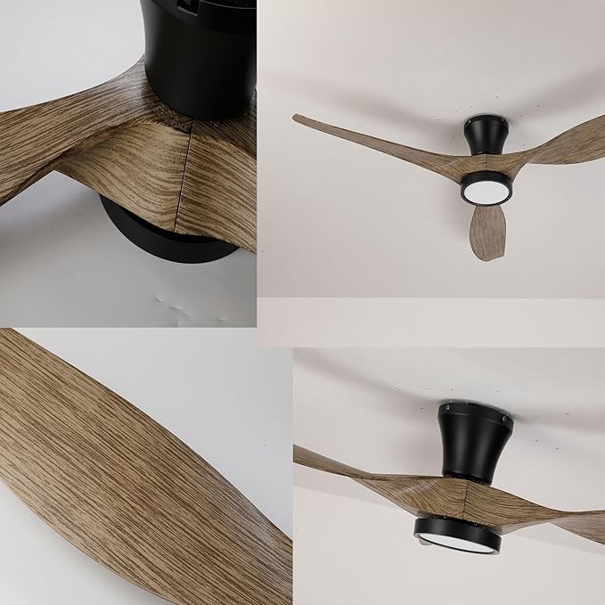 TALOYA 52 inch Ceiling Fans with Lights Remote Control, Modern Low Profile Ceiling Fan with Quiet Reversible DC Motor for Bedroom Living Room and Patio Black Walnut Finish