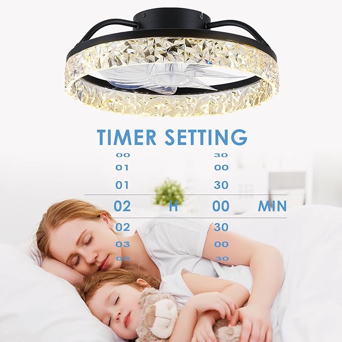 Ceiling Fans with Lights and Remote/APP Control, Modern Dimmable Low Profile Ceiling Fan, Flush Mount Bladeless Ceiling Fan, 16" Memory Function Forward Reverse and 6 Speeds - Black
