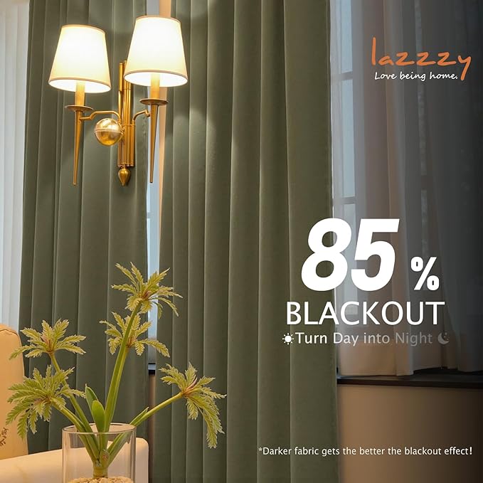 Lazzzy Velvet Blackout Curtains Thermal Insulated Room Window Drapes Super Soft Luxury Curtains for Living Room Bedroom Rod Pocket 2 Panels, Olive Sage, 52" W x 63" L