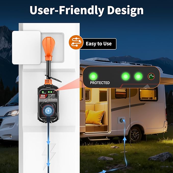 Vehiker 16000 Joules-RV Surge Protector 30 Amp, RV Power Surge Voltage Protection, RV Adapter Plug for Camper, Circuit Analyzer for Travel Trailers with Waterpoof Cover(Orange)
