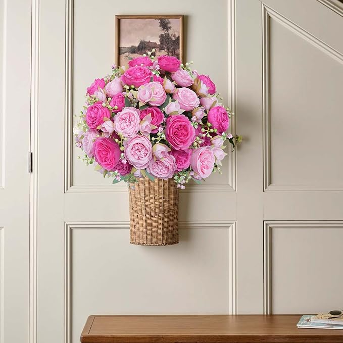 10 Bundles Peonies Artificial Flowers, Pink Silk Peony Flower Bulk Bridesmaid Bouquet for Indoor Home Decor Bedroom Kitchen Office Wedding Party Table Centerpieces