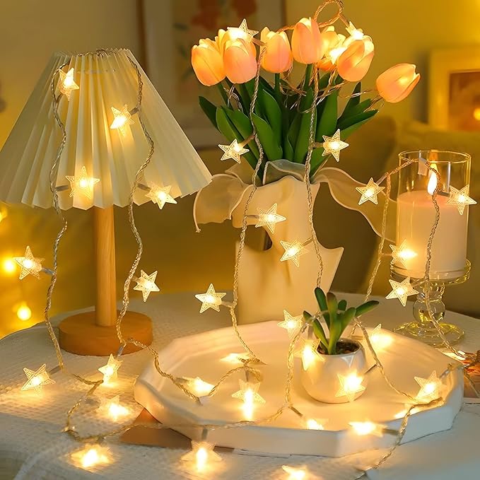 ANJAYLIA 20 LED Star String Lights 10 FT Fairy Christmas Lights Battery Operated for Indoor & Outdoor, Party, Wedding and Holiday Decorations Warm White