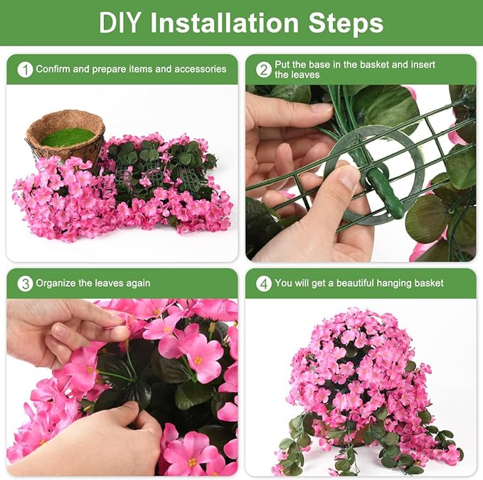 INQCMY Artificial Hanging Flowers with Basket for Garden Outdoor Spring Summer Decoration,Faux Silk Begonia in Planter Look Real UV Resistant for Home Porch Patio Balcony Yard Decor(Red)