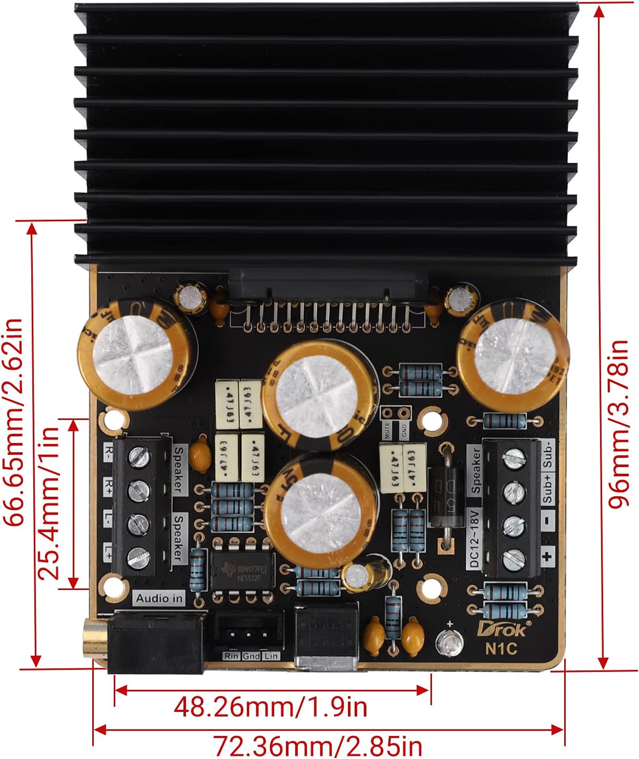 2.1 80W+80W and120W 9-18V 4 DROK Class AB Amplifier, Channel Stereo Pure Bass Audio Amplifier Board