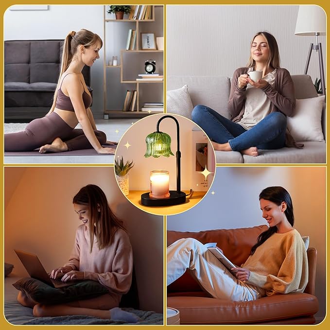 Candle Warmer Lamp Electric Timer - House Gifts New Home Bedroom Decor Candle Lamps Green Candle Lights