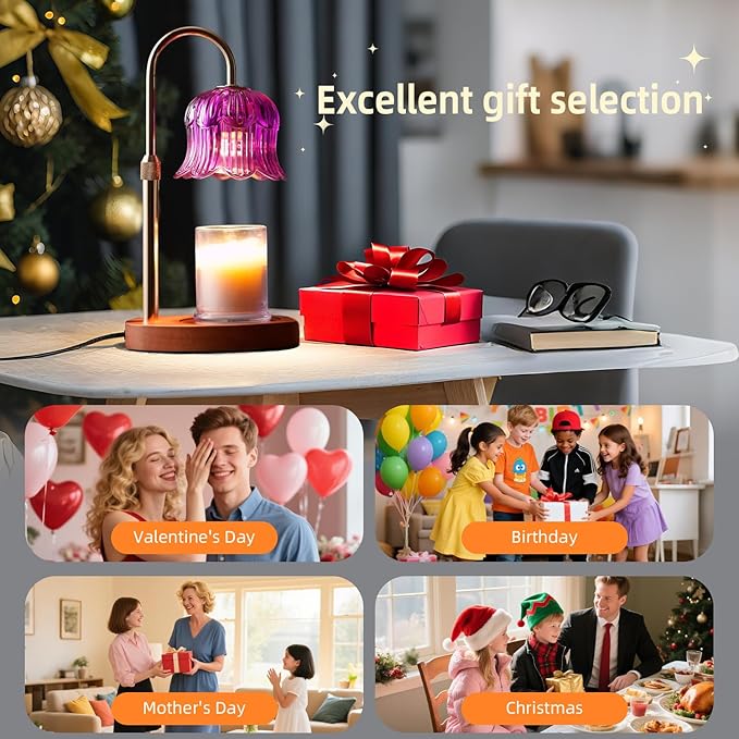 Candle Warmer Lamp with Timer: Dimmable Candle Warmer Lamps Height Adjustable Purple Flower Candle Lights