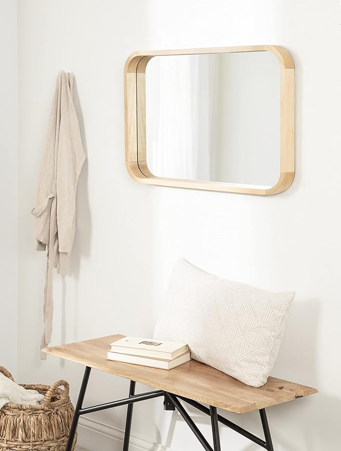 Kate and Laurel Hutton Modern Rounded Rectangle Wall Mirror, 20 x 30, Natural Wood, Decorative Scandinavian Rectangular Wall Decor Accent with Radiused Corners