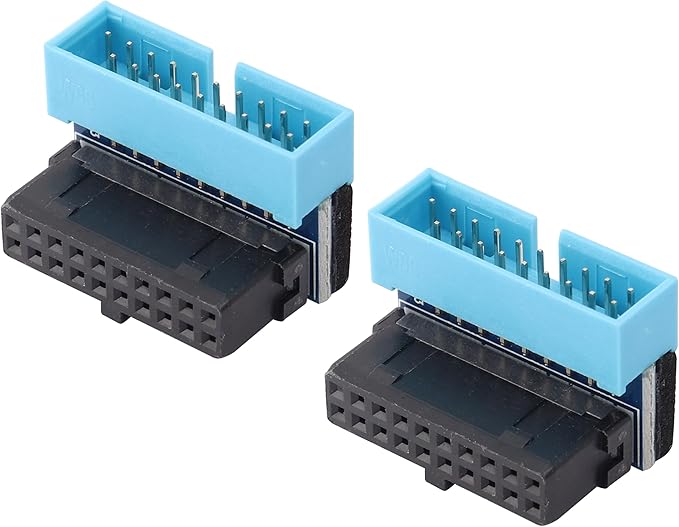 2 Pack 90 Degree Up Angle USB 3.0 20pin Connector USB 3.0 19Pin/20Pin Female to Male Extension Power Adapter Board for Desktop Motherboard Mainboard Internal Header Adapter(Up/blue-20Pin)