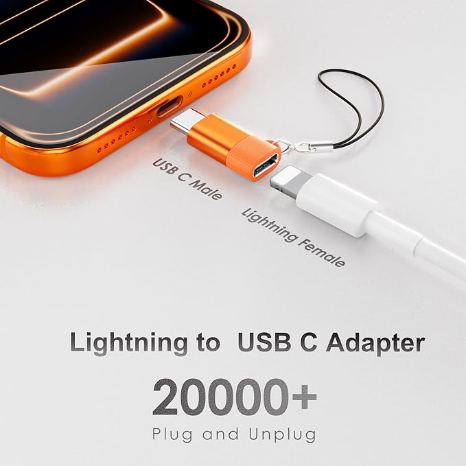 4 Pack Lightning to USB C Adapter for iPhone 15/16/17/17 Pro Max, for iPhone 17/16 Charger, Fast Charging & Data Transfer, Type-C Charger Connector Cable, Not for iPencil/Headphones/OTG (Orange)