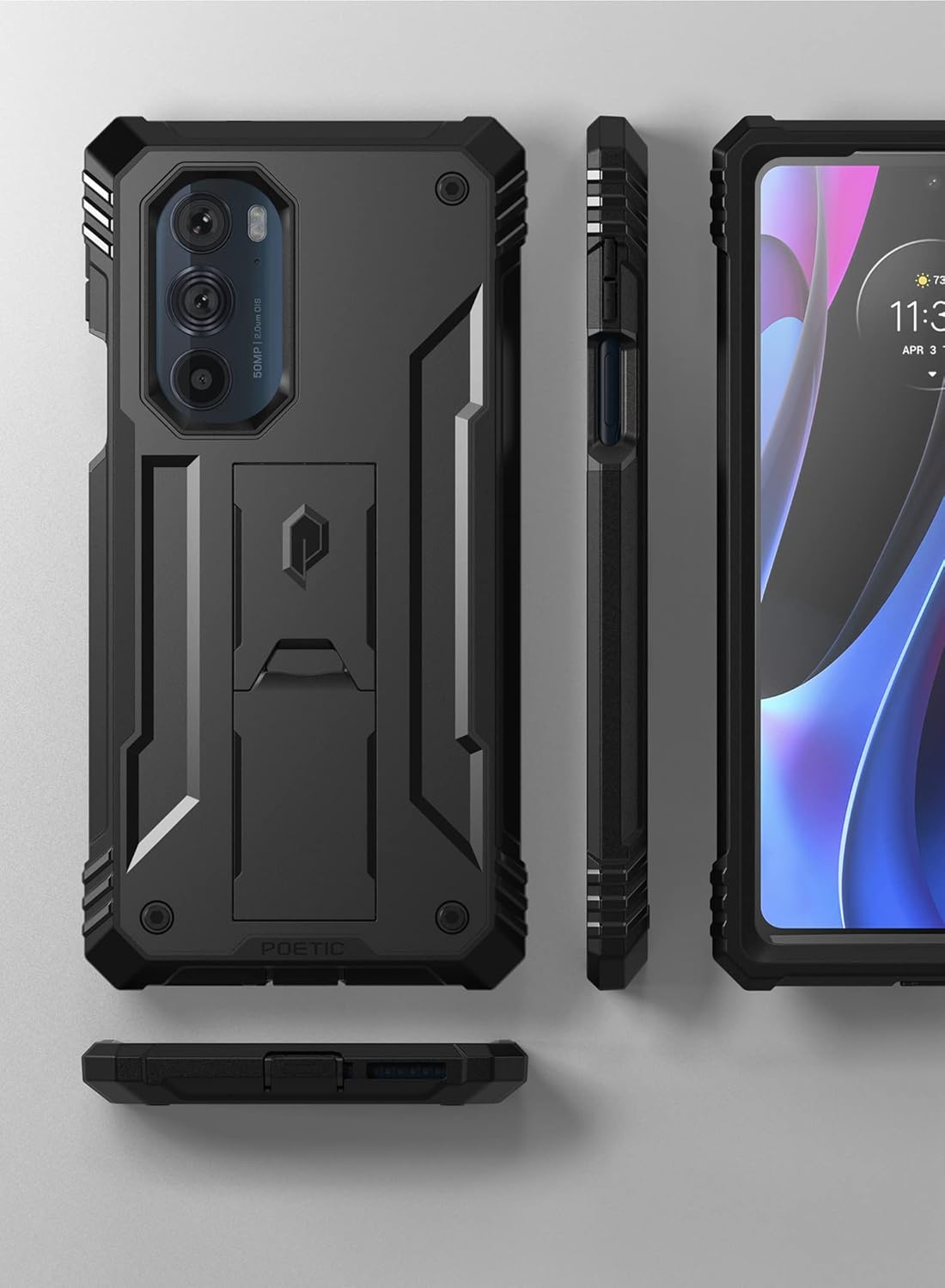 Poetic Revolution Case for Moto Edge Plus 5G (2022) - XT2201, Rugged Full-Body Cover with Kickstand & Screen Protector,