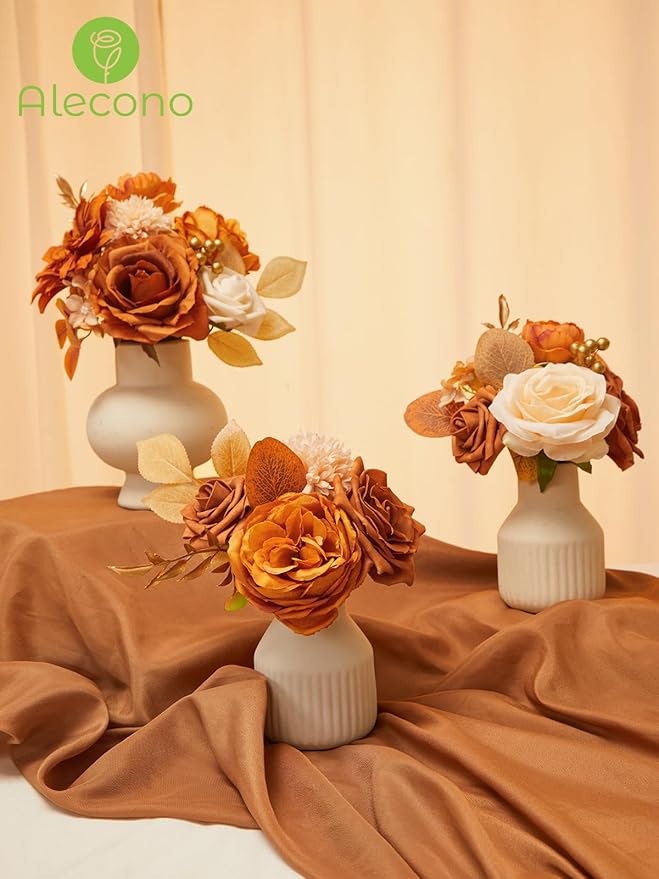 Alecono Artificial Flowers, Orange Fake Flowers for DIY Fall Wedding Bouquets, Wedding Cake Flowers for Table Centerpieces Baby Shower Birthday Party Home Decorations