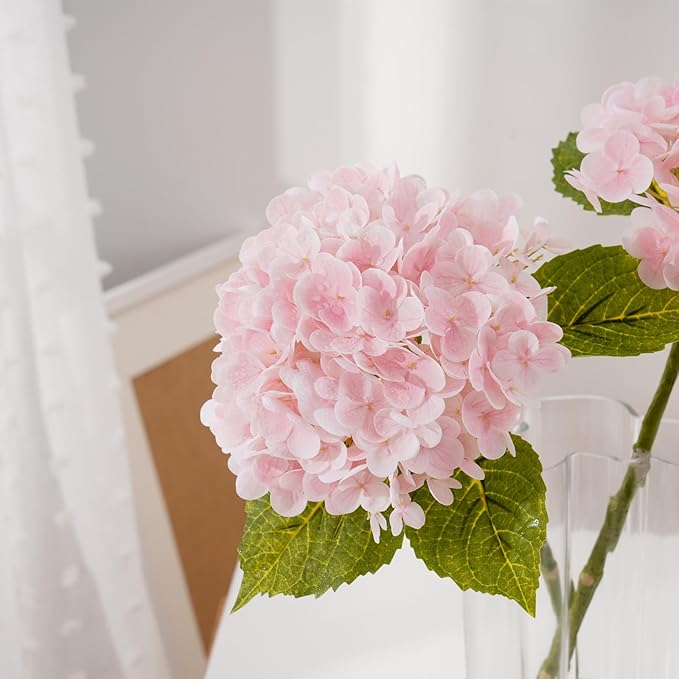 Waipfaru 21" Real Touch Hydrangea Artificial Flowers with Long Stem & Leaves, Full Latex Faux Hydrangea Flowers for Home Decor Party Floral Arrangements Wedding Bouquets Centerpieces(Pink, 3Pcs)