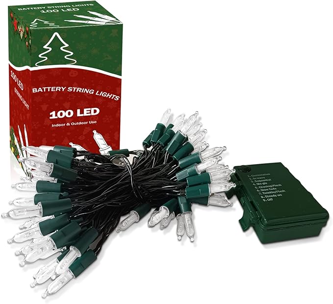 KOUQIYA Battery Operated Christmas Lights, 33ft 100 LED Battery Operated String Lights with Auto-Timer 8 Modes Waterproof String Lights for Xmas Outdoor Indoor Garden Party Decor, Cool White