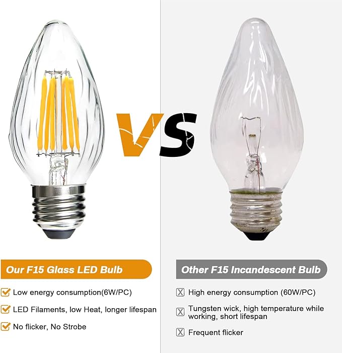BRIMAX F15 6W Led Porch Light Bulbs Outdoor, Equivalent 60W Incandescent Bulb, E26 Medium Base Dimmable 2700K Soft Warm White Flame Wrinkle Glass,Post Light Bulb for Ceiling Fan and Lantern Lamp,4Pack