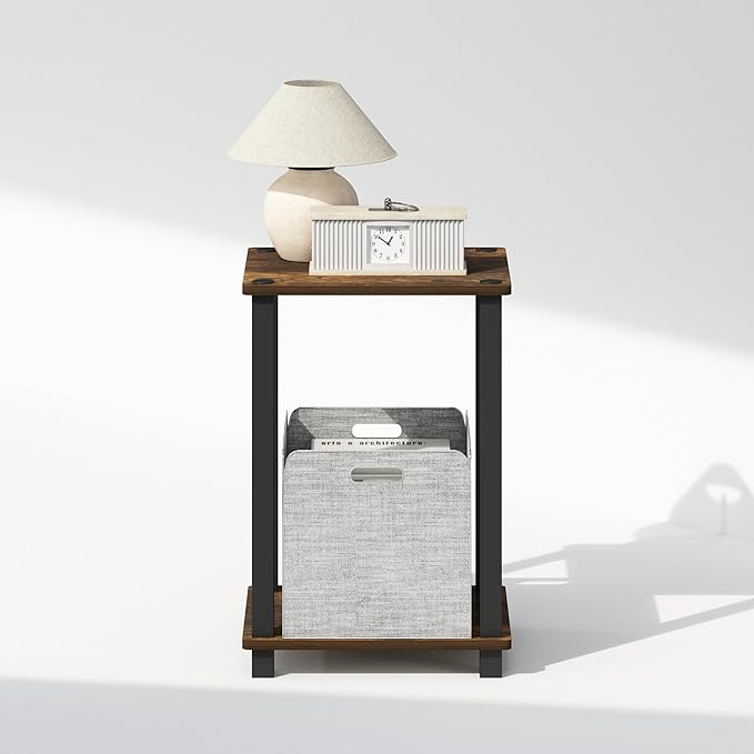 Furinno Simplistic Night Stand, 2-Tier Small Nightstand with Open Shelf, Toolless Assembly Bedside Table, End Table, Side Table, for Bedroom, Living Room, Amber Pine
