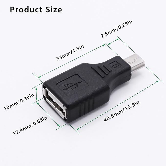 Mini USB to USB A OTG Adapter,Straight Mini USB 5 Pin Male to USB Type A Female Adapter Converter for Digital Cameras,Black(2 Pack)