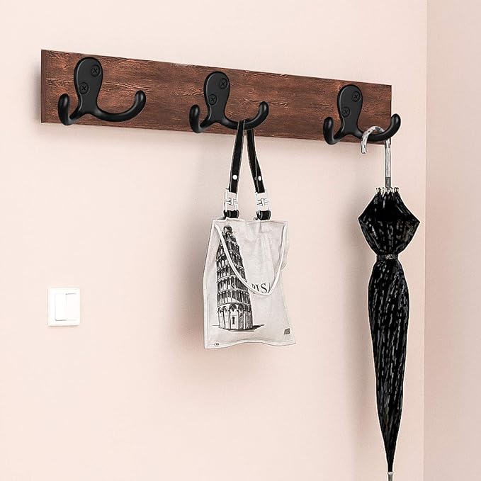 IBosins 10 Pack Heavy Duty Double Prong Coat Hooks Wall Mounted with 20 Screws Retro Double Hooks Utility Hooks for Coat, Scarf, Bag, Towel, Key, Cap, Cup, Hat