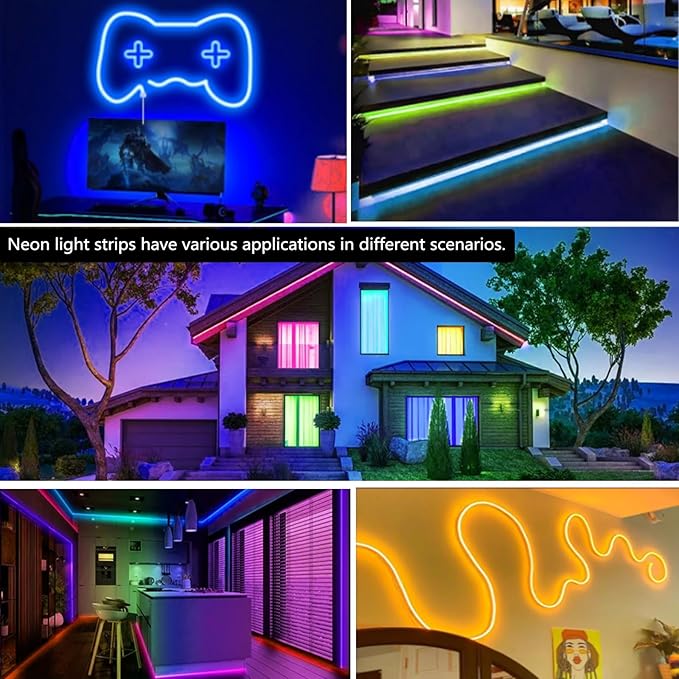 32.8FT Neon Rope Lights,Flexible Led Rope Light Control with App/Remote,Multiple Modes,Music Sync,IP65 Outdoor RGB Led Strip Lights Waterproof