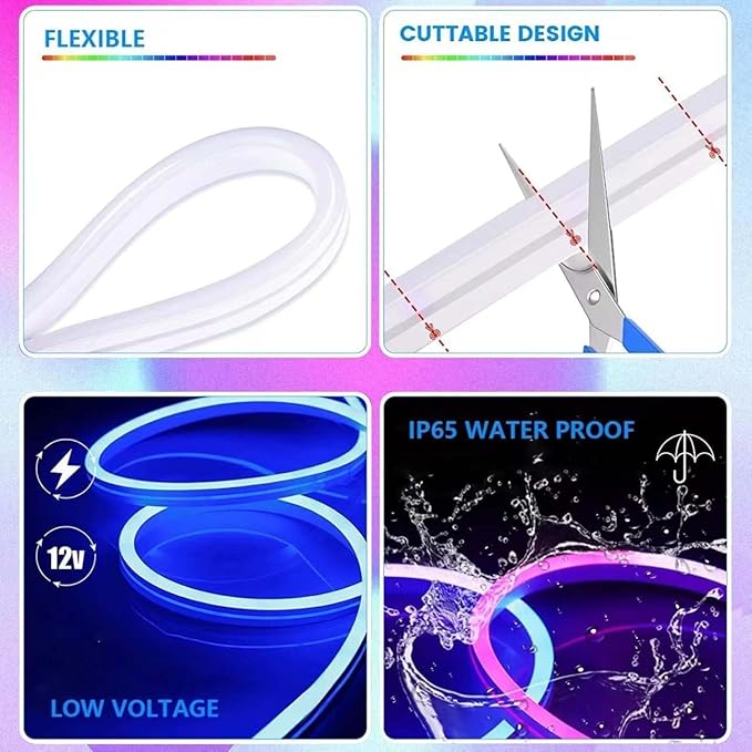 L8star Neon Strip Lights, 32.8ft/10m LED Neon Rope Lights with Remote APP Control IP65 Waterproof Flexible Neon LED Strip Lights 24V RGB LED Neon Lights for Bedroom Indoors Outdoors Decor