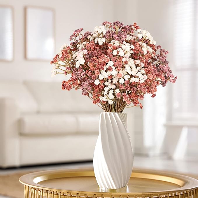 Baby Breath Flowers Fall Flowers Artificial Bulk, 10Pcs Fall Decor Fake Gypsophila Plants Bouquets Flowers Real Touch Faux Babies Breath Arrangement for Home Autumn Wedding Vase Decoration Fall Orange