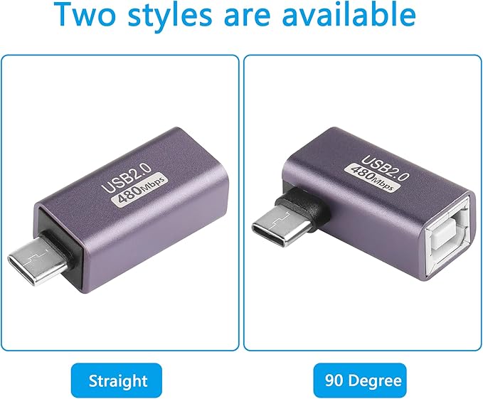 SinLoon 2 Pack USB C to USB B Adapter Type C to MIDI Convert Connector Type C Male to USB B Female Printer Adapter for Eectric Piano DAC,Synthesizer,DJ Controller,Keyboard,Printer (90 Degree)