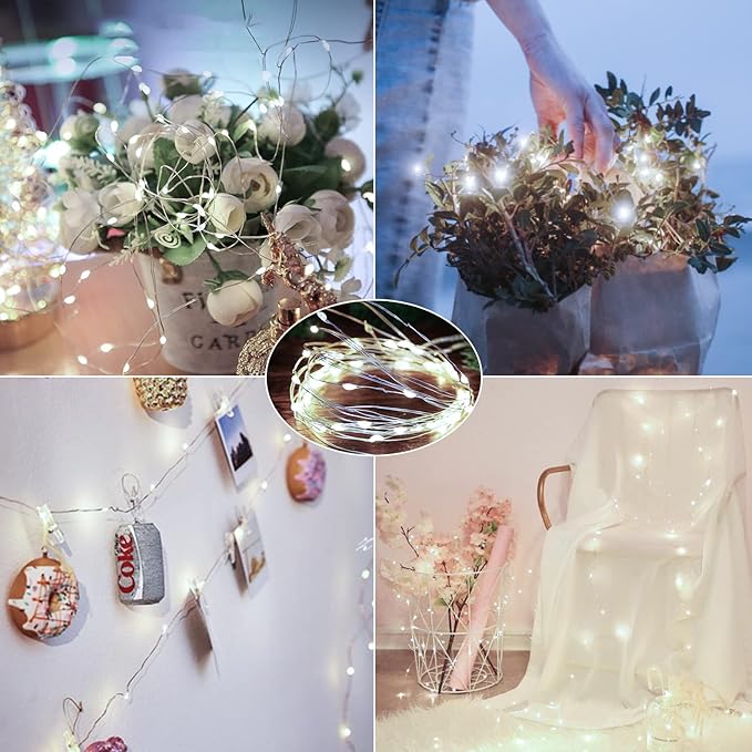 Brightown 24 Pack Fairy Lights Battery Operated - 7Ft 20 Led Mini String Lights Silver Wire Waterproof Firefly Starry DIY Lights for Bedroom Patio Wedding Party Christmas Decor (Pure White)