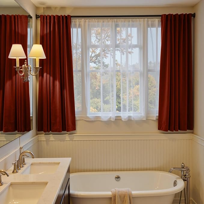 Lazzzy Velvet Blackout Curtains Thermal Insulated Room Window Drapes Super Soft Luxury Curtains for Living Room Bedroom Rod Pocket 2 Panels, Rust Red, 52" W x 63" L