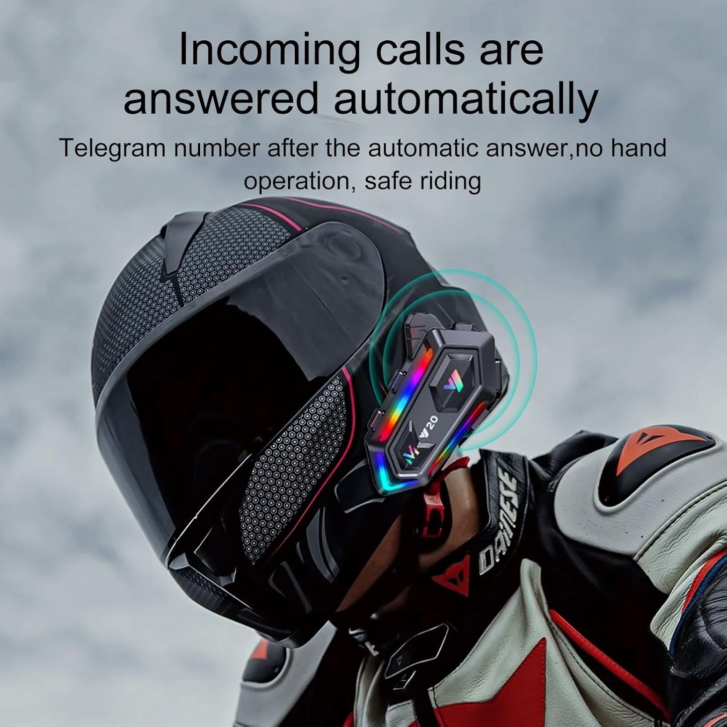 Y20 Motorcycle Helmet Bluetooth Headset, Bluetooth 5.3 with RGB Lighting, Smart Noise Reduction, HiFi Sound Quality
