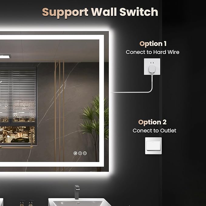 40"X32" LED Bathroom Mirror with Front Lights and Backlit, Anti-Fog, Dimmable, Shatter-Proof Tempered Glass, Lighted Bathroom Vanity Mirror for Wall with 3 Colors, Memory Function