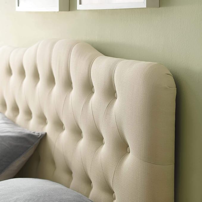 Modway Annabel Tufted Button Linen Fabric Upholstered Queen Headboard in Ivory