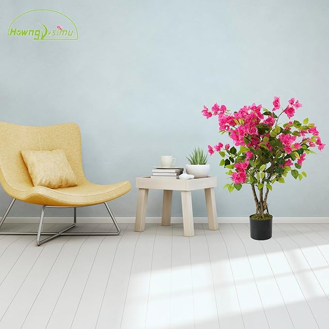 2 Pack Artificial Bougainvillea Tree, 3FT Faux Silk Floral Tree Bougainvillea Plant with Flowers in Plastic Pot for Home Office Garden Indoor Outdoor Decor