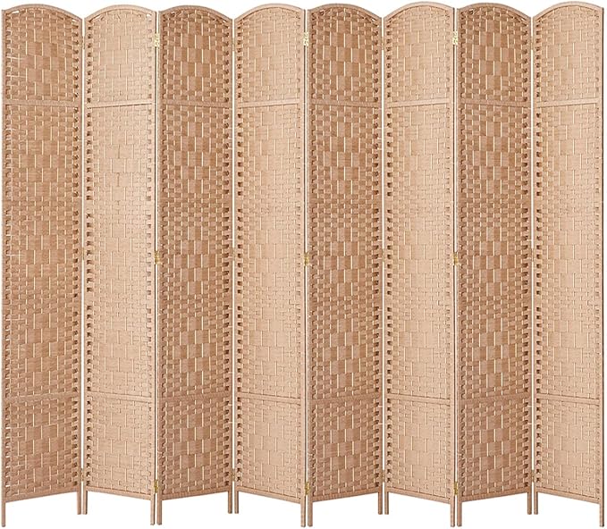 RHF 6 Ft. Tall Extra Wide-Diamond Weave Fiber Room Divider, 8 Panel Room Divider/Screen,Room Dividers and Folding Privacy Screens 8 Panel&Room Dividers and Folding Privacy Screens-Natural, 8 Panel