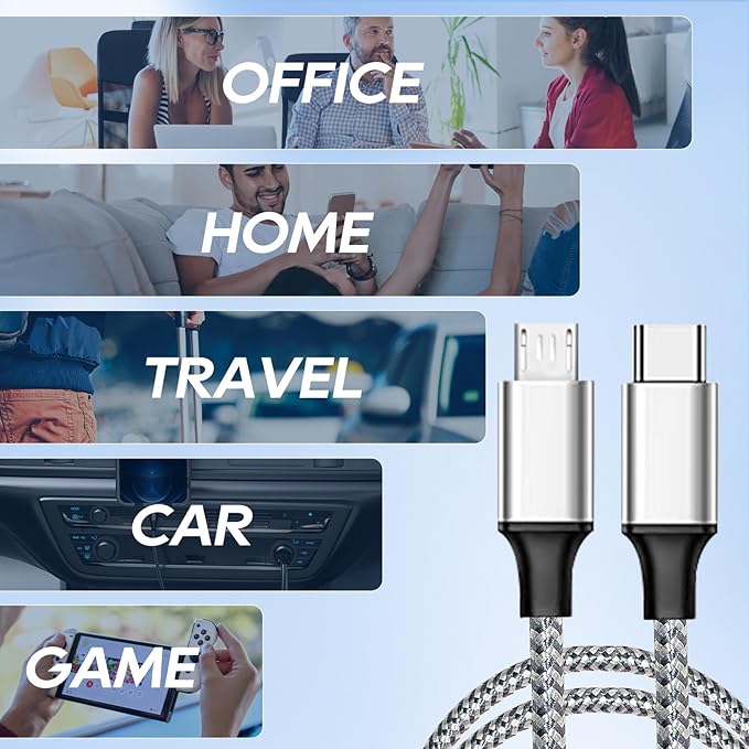 UCEC 3-Pack Braided Nylon USB C to Micro USB Cable, Type C to Micro USB Charging Cord for USBC Devices, Tablet, Camera, Speaker, Phone, Gray