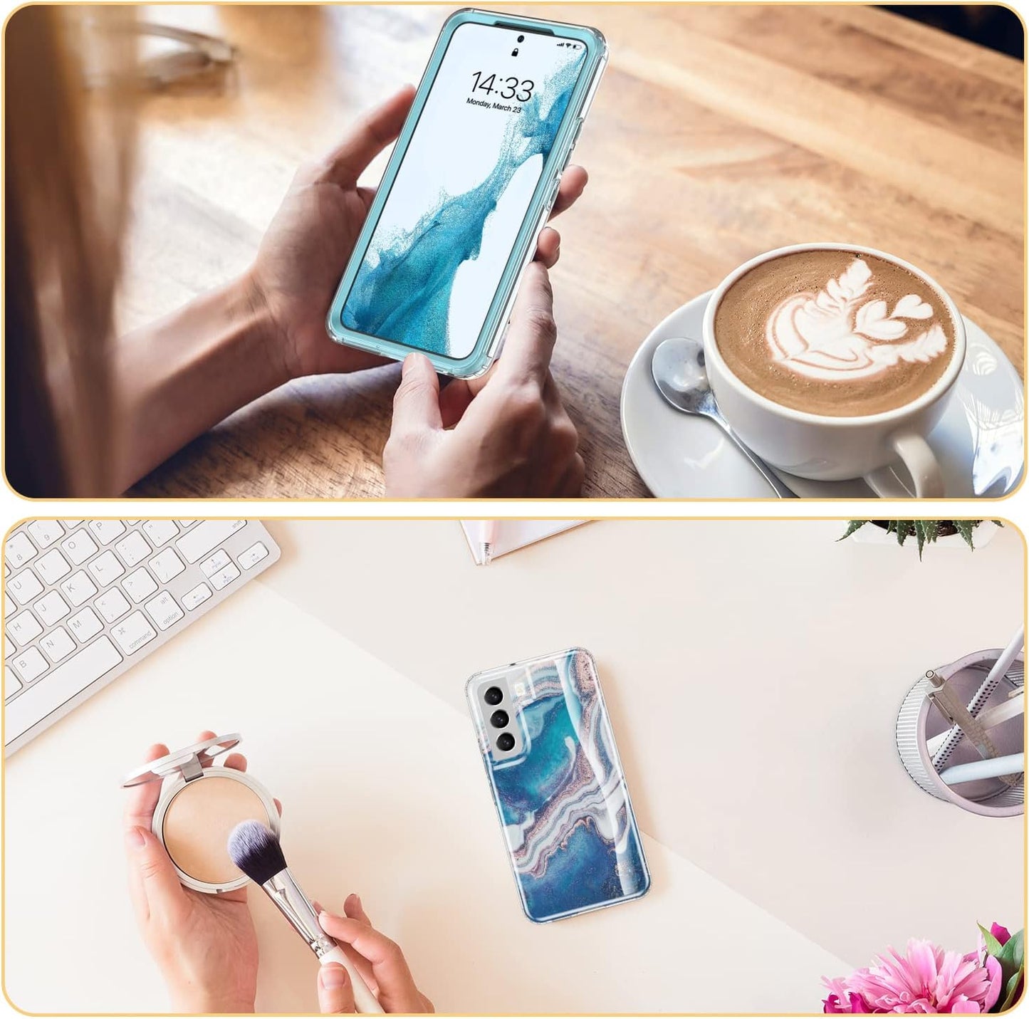 Esdot Military Grade Case for Samsung Galaxy S22 - Rugged Cover with Fashionable Designs for Women Girls, Opal Marble